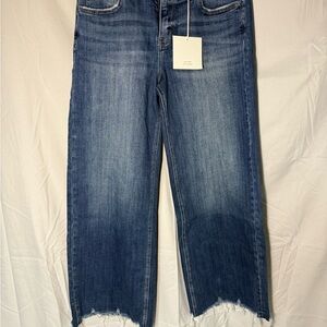 Vervet Blue Wide Leg Cropped Jeans with Vintage Wash